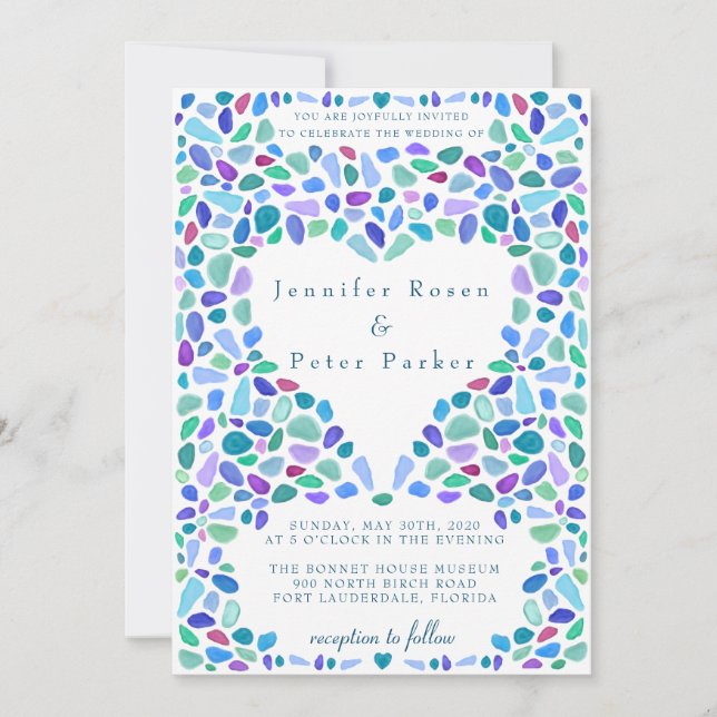 Colourful Mosaic Sea Glass Wedding Invitation (Front)