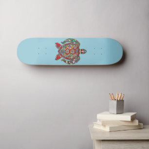 Colourful Mosaic Sea Turtle on Sea Blue Skate Deck