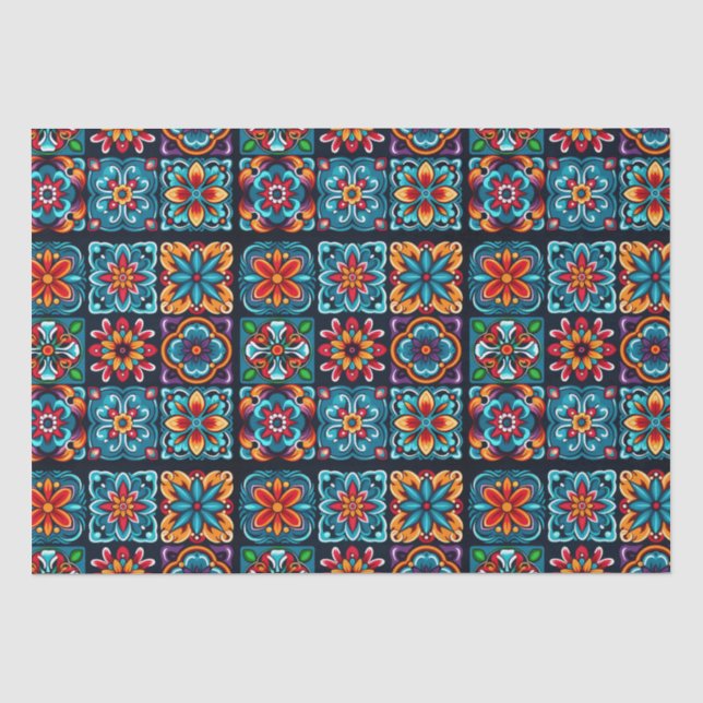 Colourful mosaic tile design with flowers tissue paper (Front)