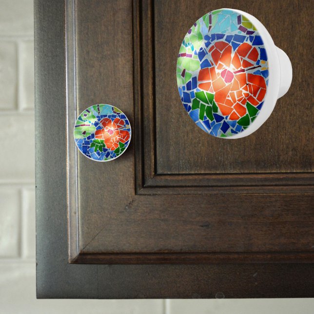 Colourful Mosaic Tile Koi Pond Red Flower Ceramic Knob (Creator Uploaded)