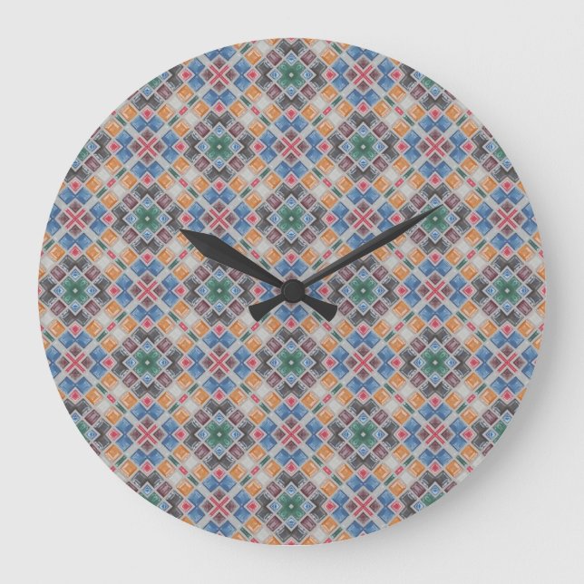 Colourful Mosaic Tile Pattern Large Clock (Front)