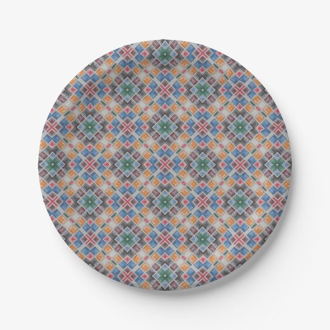 Colourful Mosaic Tile Pattern Paper Plate (Front)