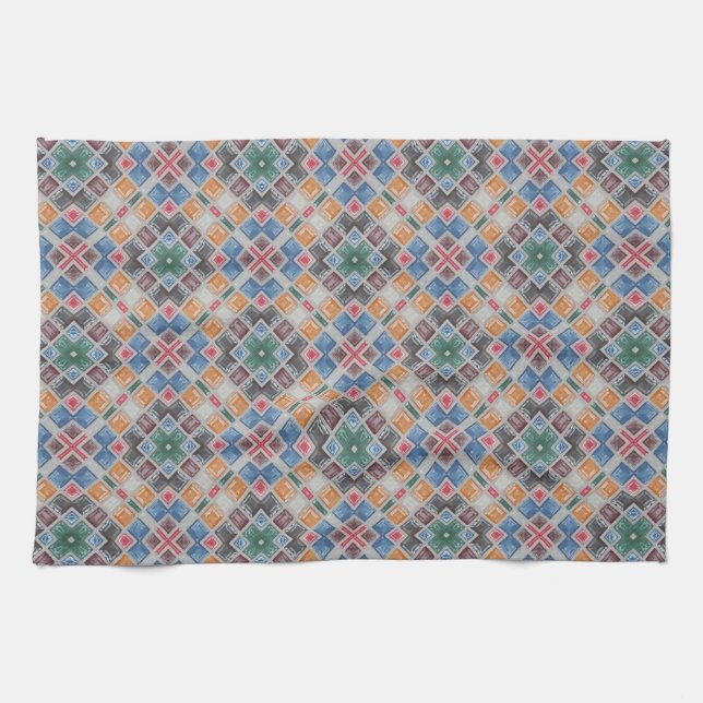 Colourful Mosaic Tile Pattern Tea Towel (Horizontal)