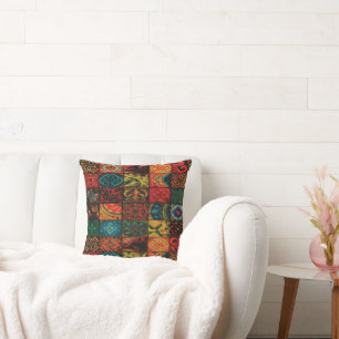 Colourful Mosaic Tile Throw Pillow – Boho Vintage