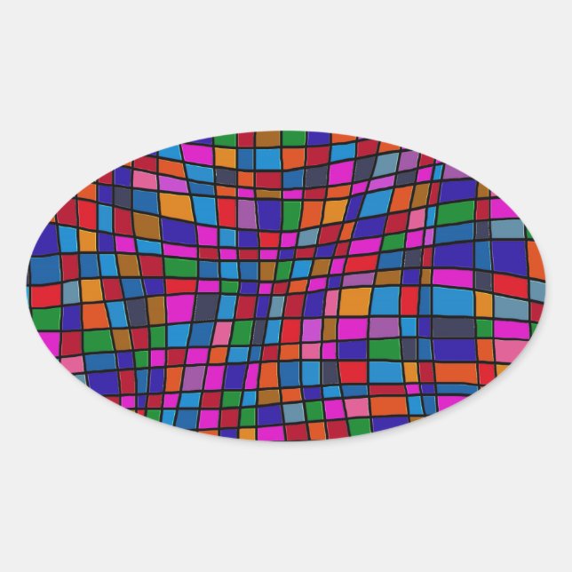 Colourful Mosaic Tiles Pattern Oval Sticker (Front)