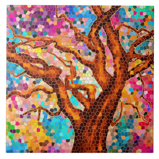 Colourful Mosaic Tree - Tree of life Ceramic Tile (Front)