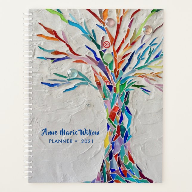 Colourful Mosaic Tree Yoga Instructor Planner (Front)