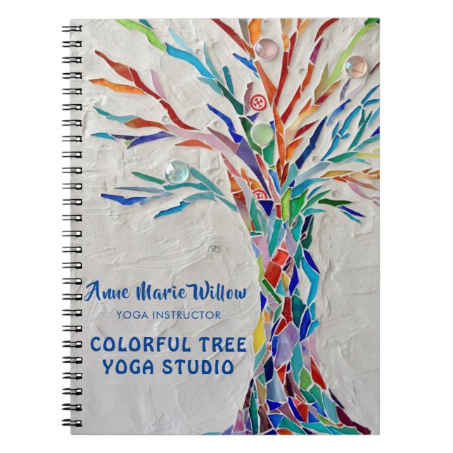 Colourful Mosaic Tree Yoga Studio Notebook (Front)