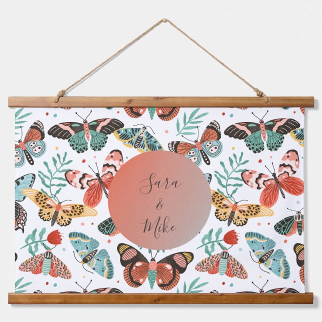Colourful Moth Butterfly Pattern Personalised Hanging Tapestry (Front)