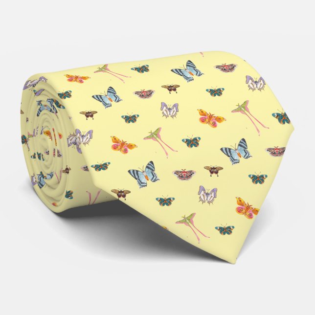Colourful Moth Butterfly Pattern Tie (Rolled)