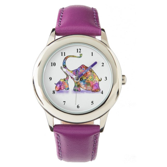 Colourful Mother and Baby Elephant Watch Gift (Front)