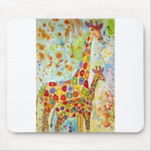 Colourful Mother and Baby Giraffes Mouse Pad