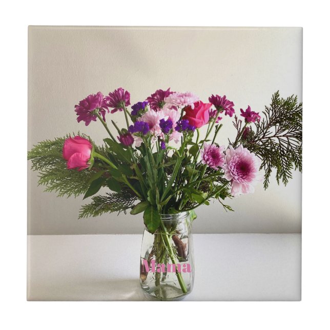 Colourful Mother’s Day Mama Bouquet+ Custom Option Ceramic Tile (Front)