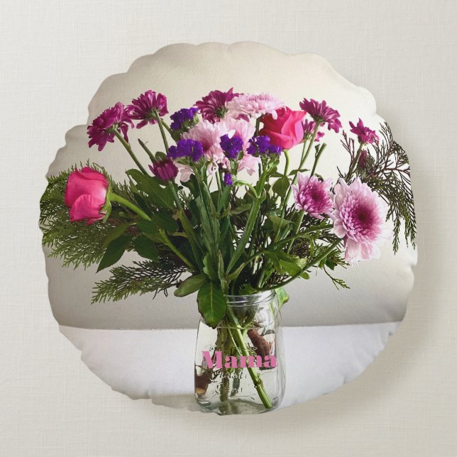 Colourful Mother’s Day Mama Bouquet+ Custom Option Round Cushion (Front)