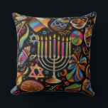 Colourful Motifs Hanukkah Menorah Cushion<br><div class="desc">Colourful Motifs Hanukkah Menorah</div>