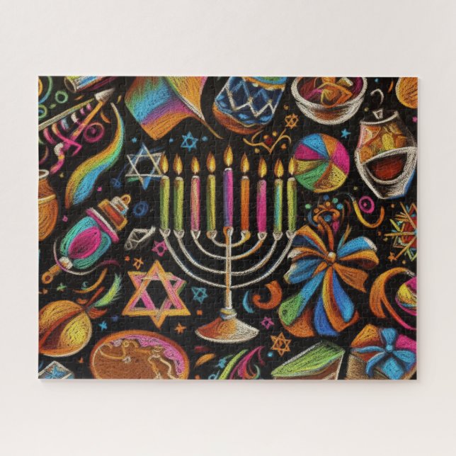 Colourful Motifs Hanukkah Menorah Jigsaw Puzzle (Horizontal)