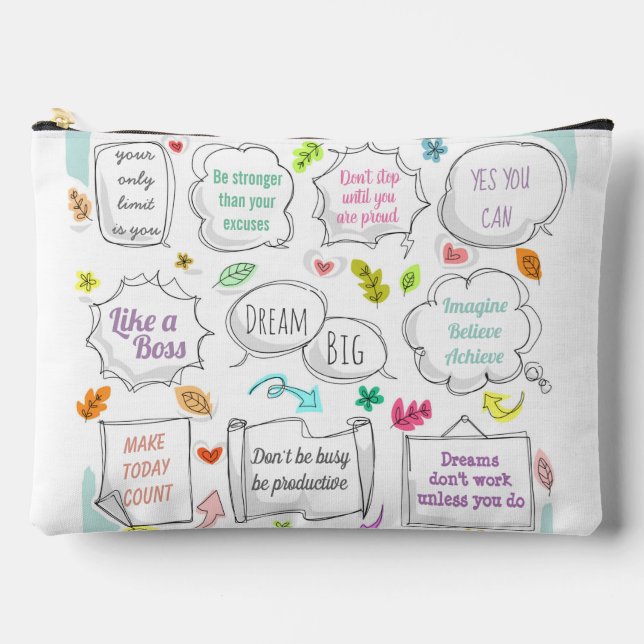 Colourful Motivational Quotes Speech Bubbles Goals Accessory Pouch (Front)