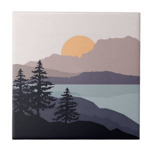 Colourful Mountain lake sunrise landscape Ceramic Tile