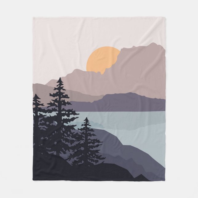 Colourful Mountain lake sunrise landscape Fleece Blanket (Front)