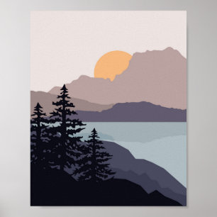 Colourful Mountain lake sunrise landscape Poster