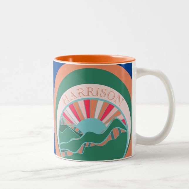 Colourful Mountain Sun Fun Bold Two-Tone Coffee Mug (Right)