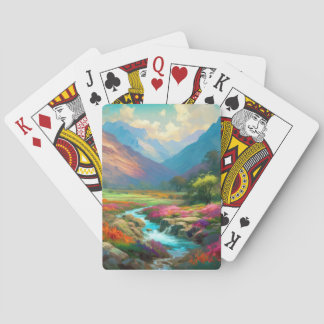 Colourful Mountain Valley, Flowers and River Poste Playing Cards