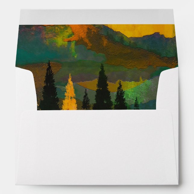 Colourful Mountains and Trees Sunset Wedding Envelope (Back (Bottom))
