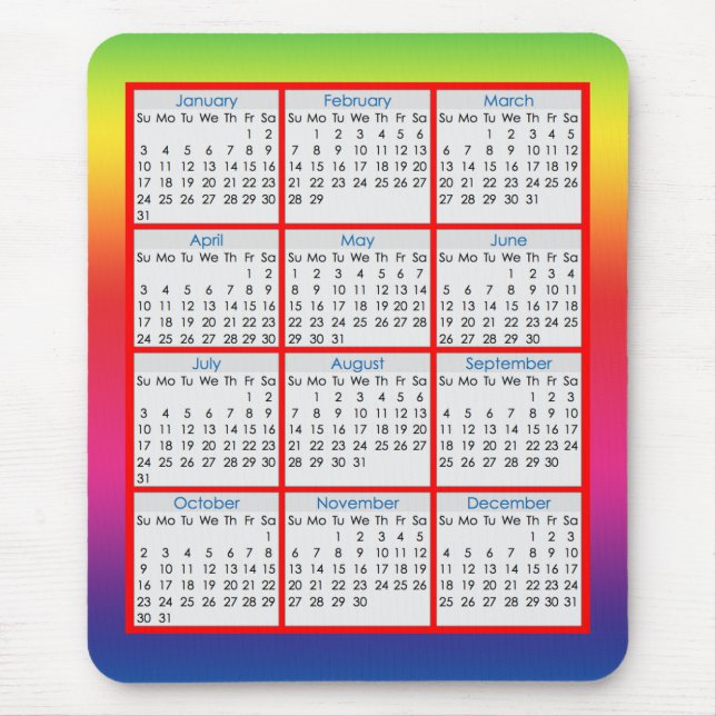Colourful Mouse-pad Calendar for 2016 Mouse Pad (Front)