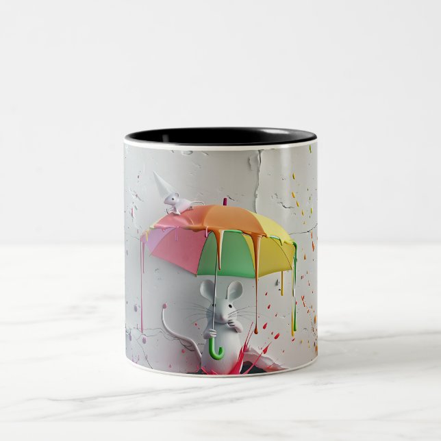 Colourful Mouse with Umbrella - 3D Mug (Center)