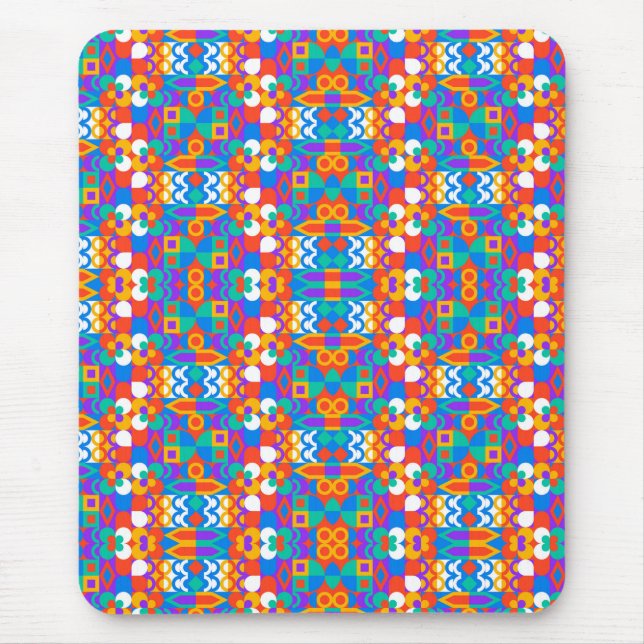 Colourful mousepad with geometric pattern in blue (Front)