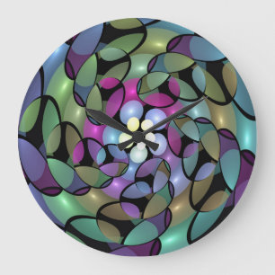 Colourful Movements Abstract Striking Fractal Art Large Clock