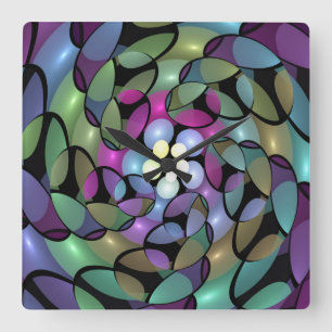 Colourful Movements Abstract Striking Fractal Art Square Wall Clock