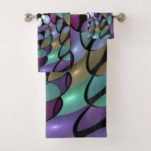 Colourful Movements Abstract Trippy Fractal Art Bath Towel Set