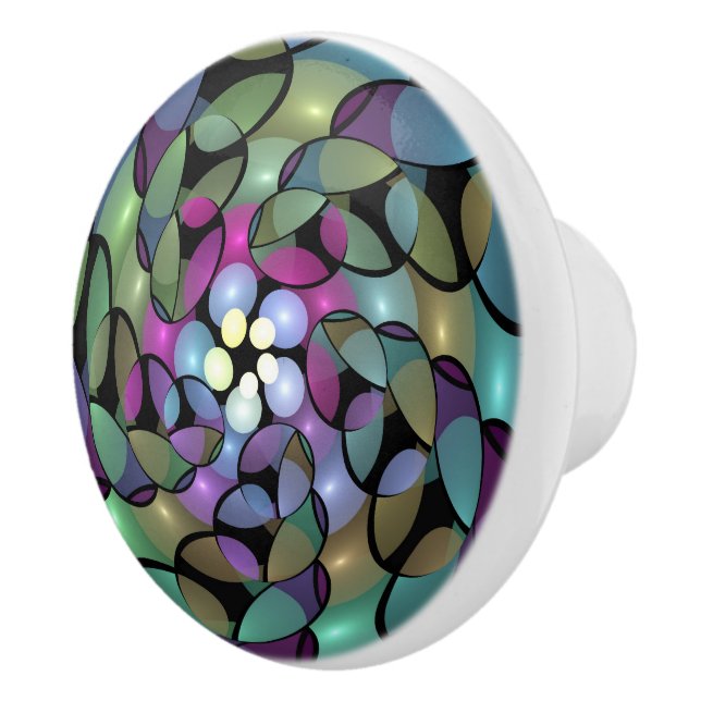 Colourful Movements Abstract Trippy Fractal Art Ceramic Knob (Right)