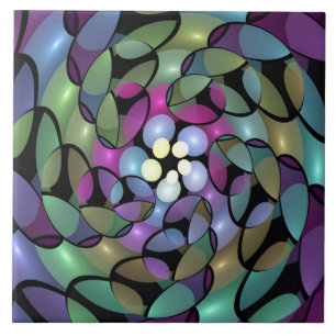 Colourful Movements Abstract Trippy Fractal Art Ceramic Tile