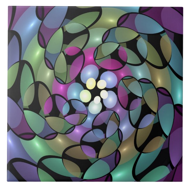 Colourful Movements Abstract Trippy Fractal Art Ceramic Tile (Front)