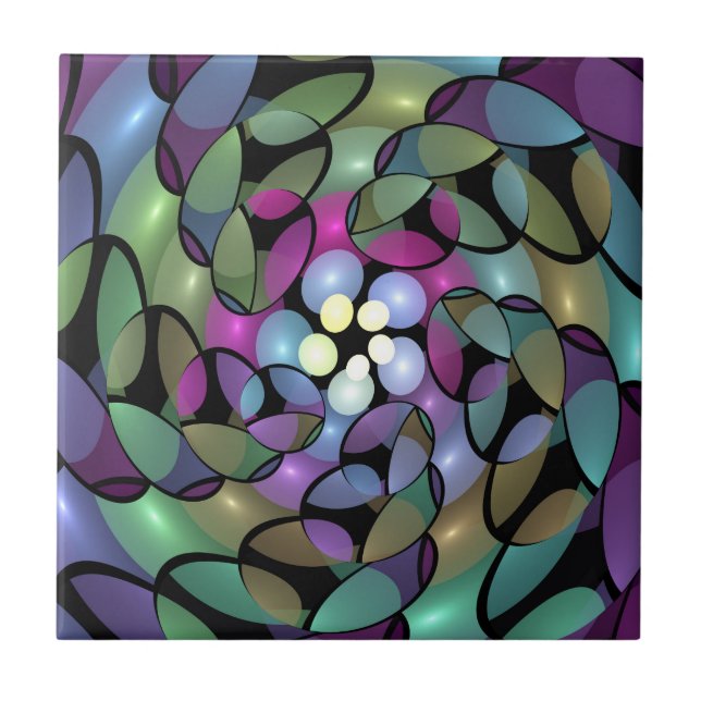 Colourful Movements Abstract Trippy Fractal Art Ceramic Tile (Front)