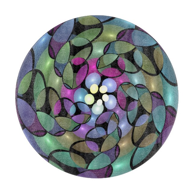 Colourful Movements Abstract Trippy Fractal Art Cutting Board (Front)