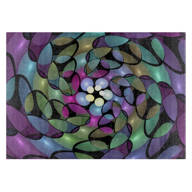 Colourful Movements Abstract Trippy Fractal Art Cutting Board (Front)