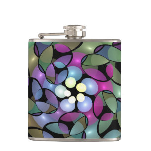Colourful Movements Abstract Trippy Fractal Art Hip Flask