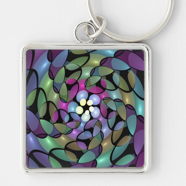 Colourful Movements Abstract Trippy Fractal Art Key Ring (Front)
