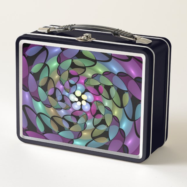 Colourful Movements Abstract Trippy Fractal Art Metal Lunch Box (Front)