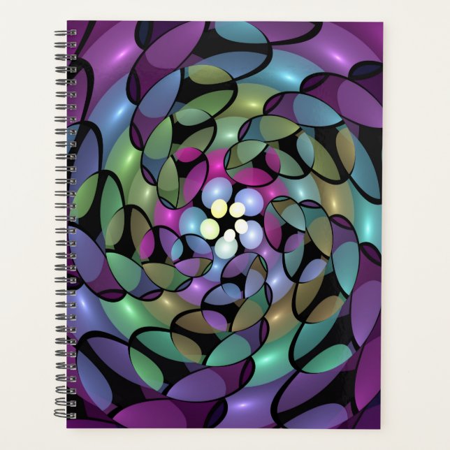 Colourful Movements Abstract Trippy Fractal Art Planner (Front)
