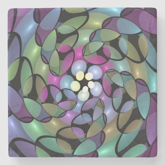 Colourful Movements Abstract Trippy Fractal Art Stone Coaster (Front)