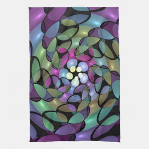 Colourful Movements Abstract Trippy Fractal Art Tea Towel