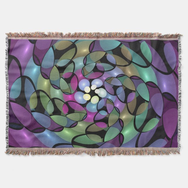 Colourful Movements Abstract Trippy Fractal Art Throw Blanket (Front)