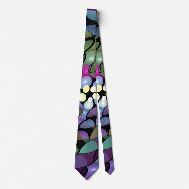 Colourful Movements Abstract Trippy Fractal Art Tie (Front)