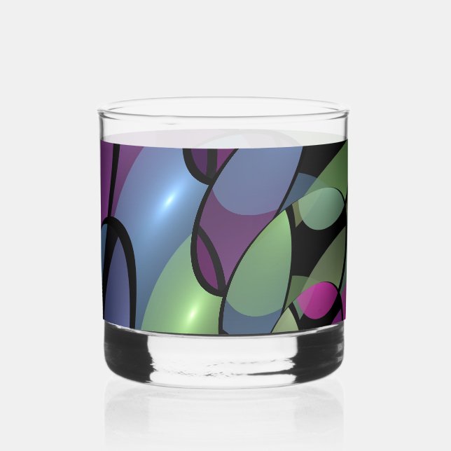 Colourful Movements Abstract Trippy Fractal Art Whiskey Glass (Front)