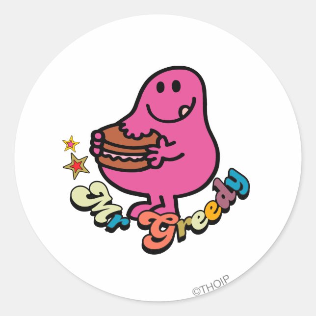 Colourful Mr. Greedy Eating Classic Round Sticker (Front)