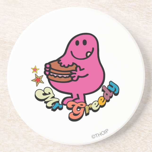 Colourful Mr. Greedy Eating Coaster (Front)